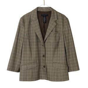 Banana Republic Mocha Brown Plaid Blazer Jacket Size 10 Large Women's